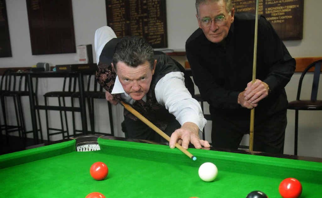 Gympie snooker players Stan Zischke and John Baker. Gympie snooker players Stan Zischke and John Baker.
